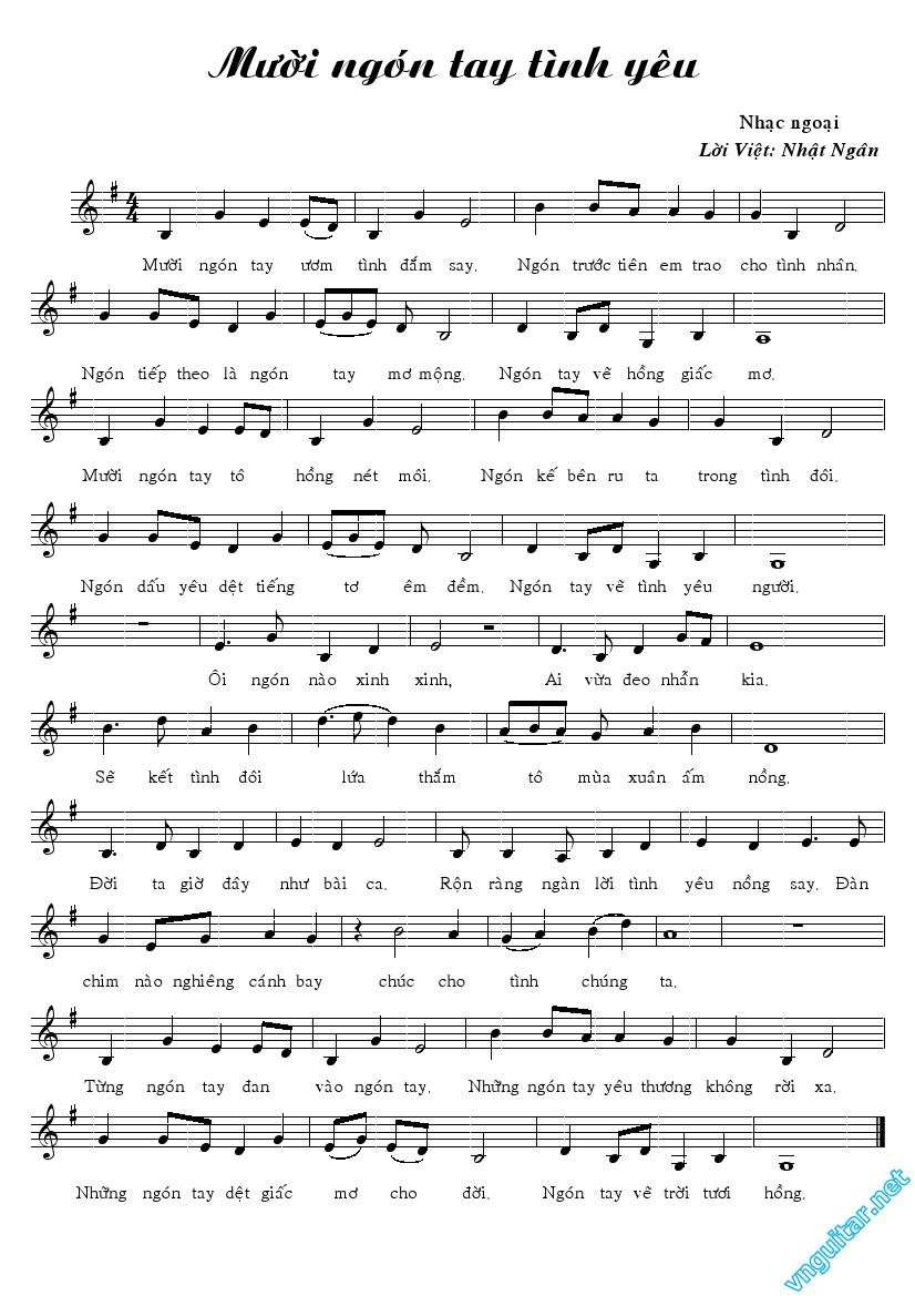 Sheet nhạc Mười Ngón Tay Tình Yêu